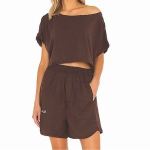 NWT Free People Perfect Pima Boxer Set Cocoa Bean